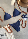 Biquíni Cortininha + Lacinho Carmel Blue Jeans com Caramelo