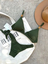 Noronha Cactus Green Fixed Triangle Bikini Top & Brazilian High Cut Bottom Set