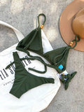 Noronha Cactus Green Fixed Triangle Bikini Top & Brazilian High Cut Bottom Set
