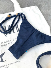 Navy Noronha Tie Side Bikini Bottom