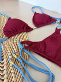 Carmine & Sky Blue Sun Triangle Bikini Top & Tie-Side Bikini Bottom Set