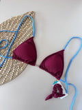 Carmine & Sky Blue Sun Triangle Bikini Top & Tie-Side Bikini Bottom Set