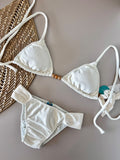 Organic Off-White Sun Triangle Bikini Top & Ruched Sporty Bikini Bottom Set