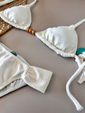 Organic Off-White Sun Triangle Bikini Top & Ruched Sporty Bikini Bottom Set