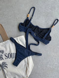 Noronha Navy Underwire Bikini Top & Thong Bottom Set