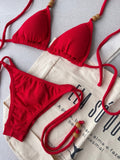 Noronha Cherry Triangle Bikini Top & Tie Side Bikini Bottom Set