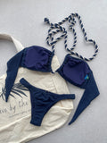 Noronha Navy Halter Cut Out Bikini Top & Thong Bottom Set