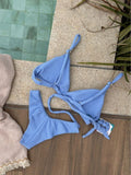 Tricot Serenity Blue Fixed Triangle Bikini Top & Brazilian High Cut Bottom Set