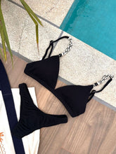 Noronha Black Cord Fixed Triangle Bikini Top & Brazilian High Cut Bottom Set