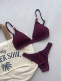 Carmel Wine Fixed Triangle Bikini Top & Brazilian High Cut Bottom Set