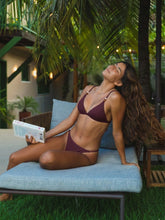 Carmel Wine Fixed Triangle Bikini Top & Adjustable Thong Bikini Bottom Set