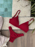 Tricot Burgundy Fixed Triangle Bikini Top & Brazilian High Cut Bottom Set