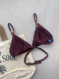Carmel Wine Fixed Triangle Bikini Top & Adjustable Thong Bikini Bottom Set