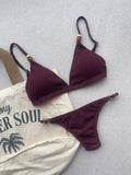 Carmel Wine Fixed Triangle Bikini Top & Adjustable Thong Bikini Bottom Set