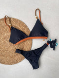 Essenza Nero Fixed Triangle Bikini Top & Thong Bikini Bottom Set