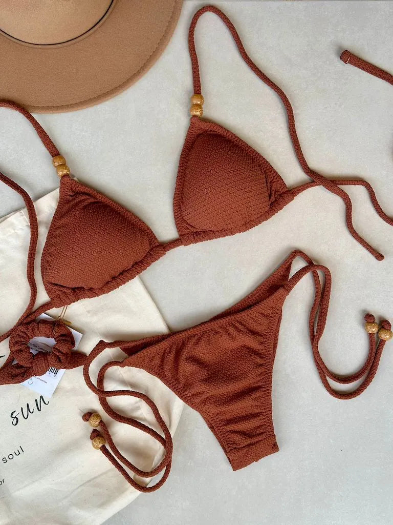 Biquíni Cortininha + Calcinha Lacinho Noronha Cacau