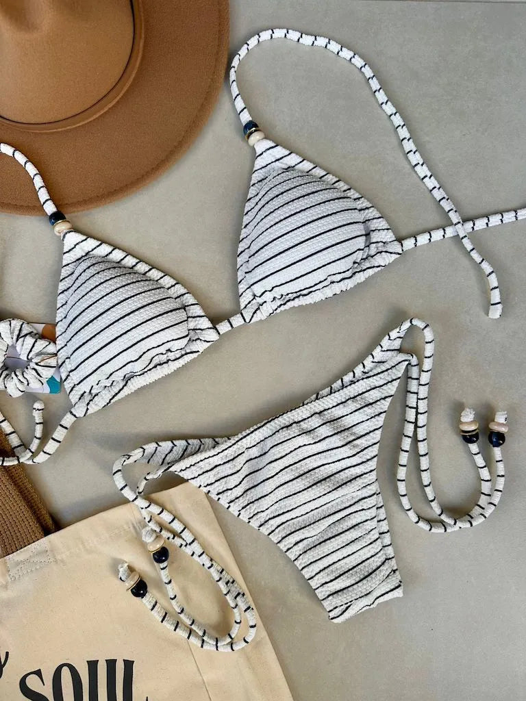 Noronha Coastal Stripe Triangle Bikini Top & Tie Side Bikini Bottom Set