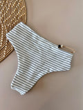 Striped Balconette Bikini Top & High-Waist Rope Bikini Bottom Set