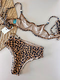 Leopard Balconette Bikini Top & High-Waist Rope Bikini Bottom Set