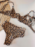 Leopard Balconette Bikini Top & High-Waist Rope Bikini Bottom Set