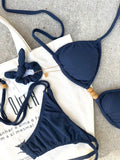 Noronha Navy Triangle Bikini Top & Tie Side Bottom Set