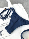 Noronha Navy Triangle Bikini Top & Tie Side Bottom Set