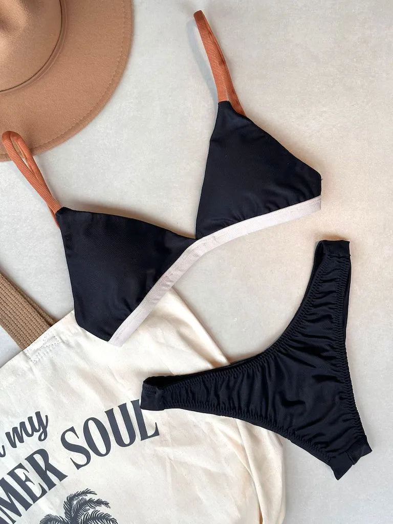 Duna Fixed Triangle Bikini Top & Brazilian High Cut Bottom Set