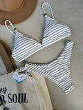 Noronha Coastal Stripe Fixed Triangle Bikini Top & Brazilian High Cut Bottom Set