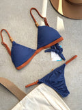 Carmel Blue Jeans Caramel Fixed Triangle Bikini Top & Adjustable Thong Bikini Bottom Set
