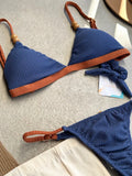 Carmel Blue Jeans Caramel Fixed Triangle Bikini Top & Adjustable Thong Bikini Bottom Set