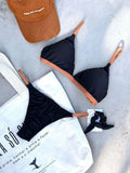 Al Mare Fixed Triangle Bikini Top & Adjustable Side Tie Thong Bikini Bottom Set