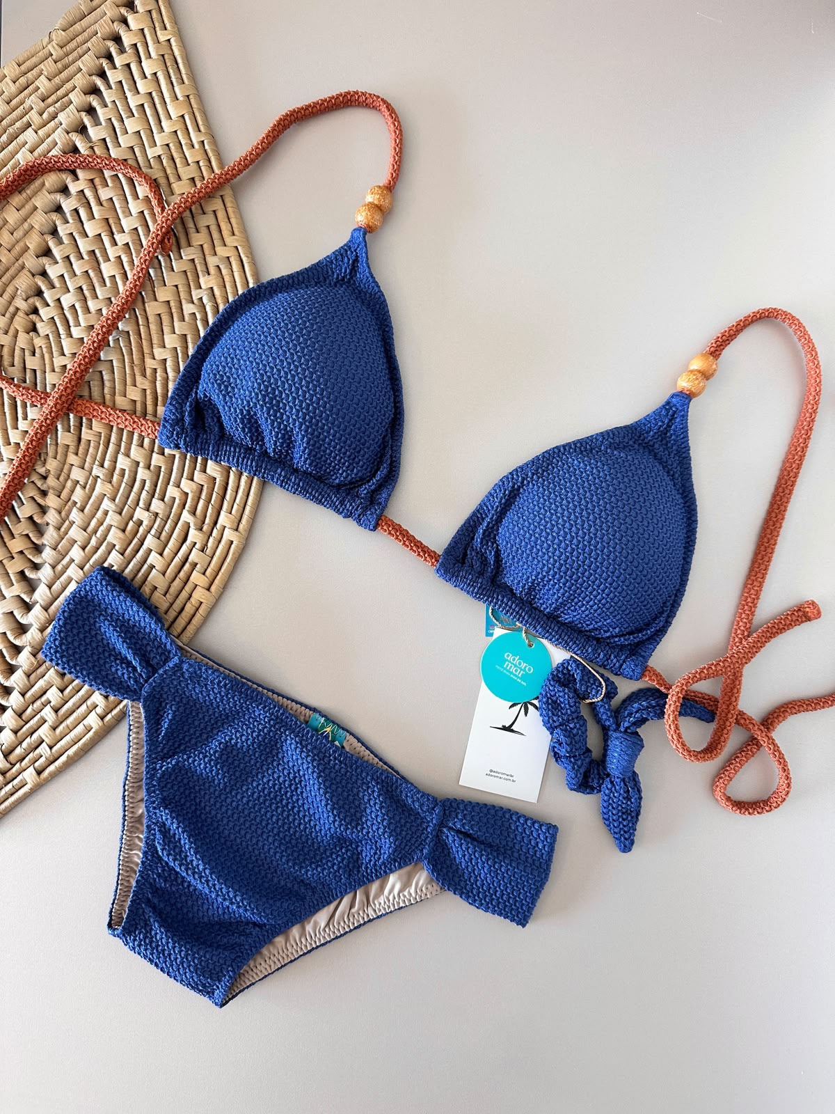 Blue Jeans Sun Triangle Bikini Top & Ruched Sporty Bikini Bottom Set