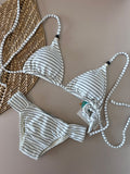 Striped Sun Triangle Bikini Top & Ruched Sporty Bikini Bottom Set