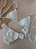 Striped Sun Triangle Bikini Top & Ruched Sporty Bikini Bottom Set