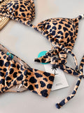 Leopard Sun Triangle Bikini Top & Ruched Sporty Bikini Bottom Set