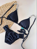Black Sun Triangle Bikini Top & Ruched Sporty Bikini Bottom Set