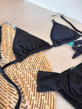 Black Sun Triangle Bikini Top & Ruched Sporty Bikini Bottom Set