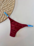 Carmine & Sky Blue Surf Fixed Triangle Bikini Top & Adjustable Thong Bikini Bottom Set