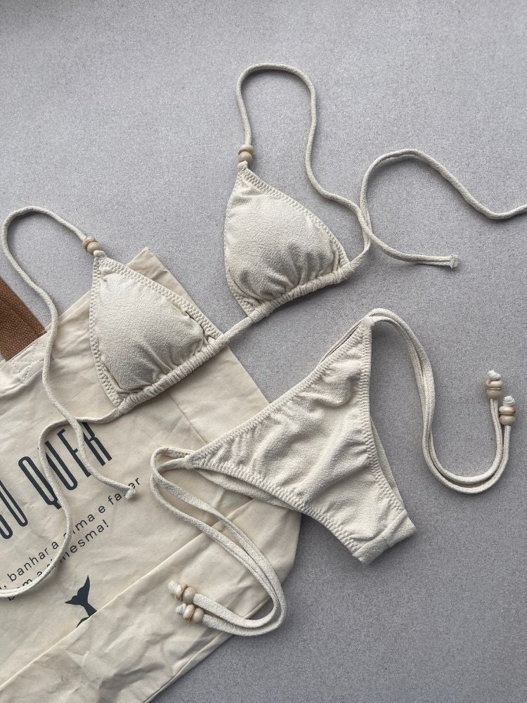 Biquíni Cortininha + Calcinha Lacinho Crispi Off White