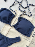 Noronha Navy Halter Cut Out Bikini Top & Brazilian High Cut Bottom Set