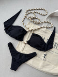 Noronha Black Halter Cut Out Bikini Top & Brazilian High Cut Bottom Set
