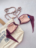 Carmel Wine Halter Cut Out Bikini Top & Brazilian High Cut Bottom Set