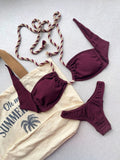 Carmel Wine Halter Cut Out Bikini Top & Brazilian High Cut Bottom Set