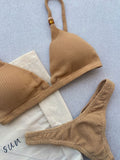 Carmel Golden Sand Fixed Triangle Bikini Top & Brazilian High Cut Bottom Set