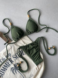 Noronha Cactus Green Triangle Bikini Top & Tie Side Bikini Bottom Set