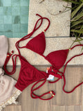 Tricot Burgundy Triangle Bikini Top & Tie Side Bikini Bottom Set