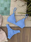 Tricot Serenity Blue Fixed Triangle Bikini Top & Brazilian High Cut Bottom Set
