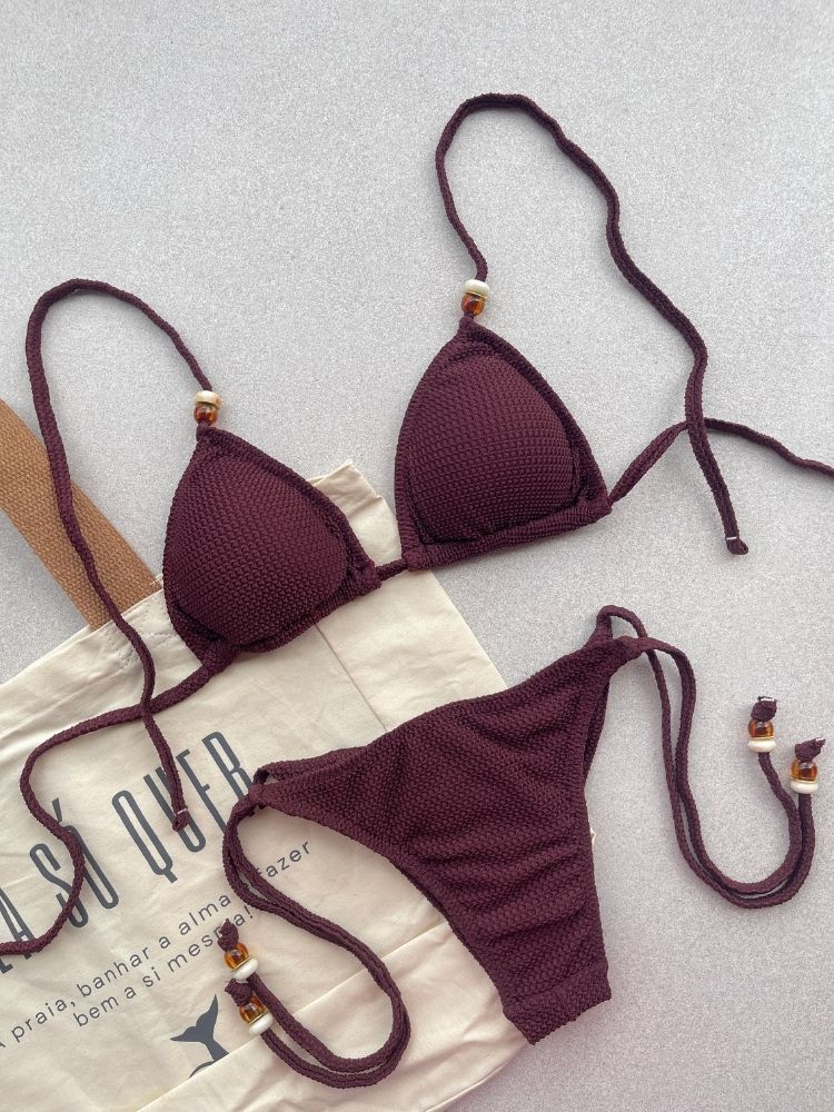 Carmel Wine Triangle Bikini Top & Tie Side Bikini Bottom Set