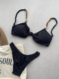 Crispi Black Rope Front Knot Bikini Top & Brazilian High Cut Bottom Set