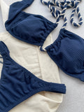 Noronha Navy Halter Cut Out Bikini Top & Thong Bottom Set